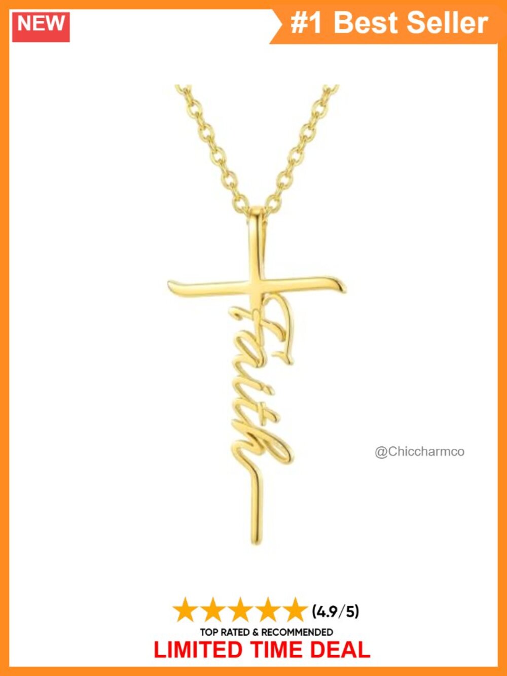 18K Gold Cross Necklace Faith Pendant Religious Jewelry Gift